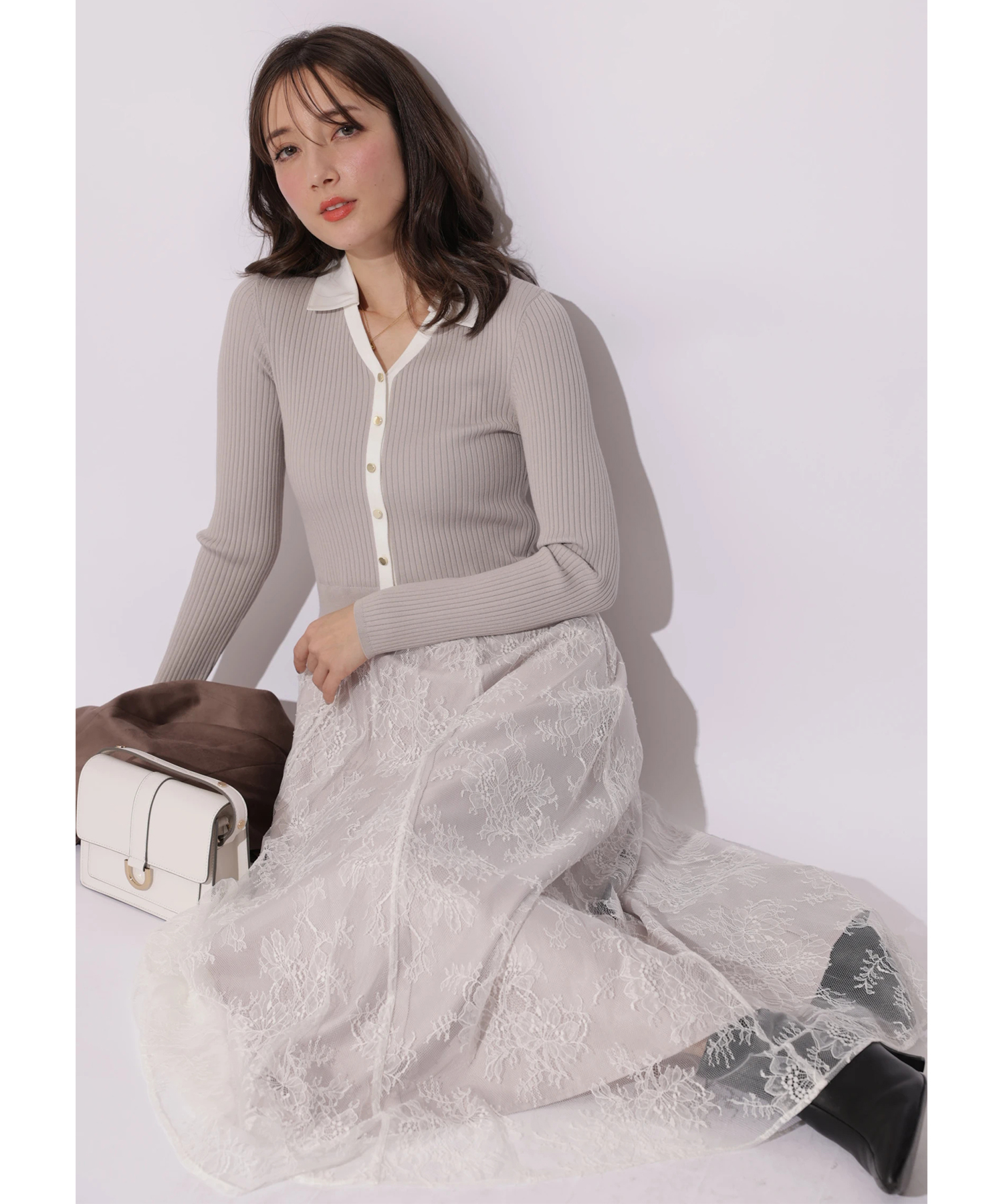 シャツ衿レースドッキングワンピース | ワンピース | Apuweiser-riche