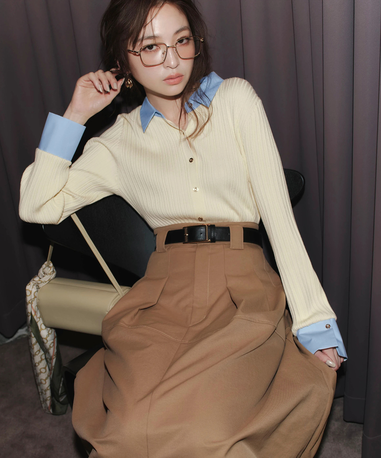 配色シャツカラー長袖ニット | ニット | JUSGLITTY（ジャス