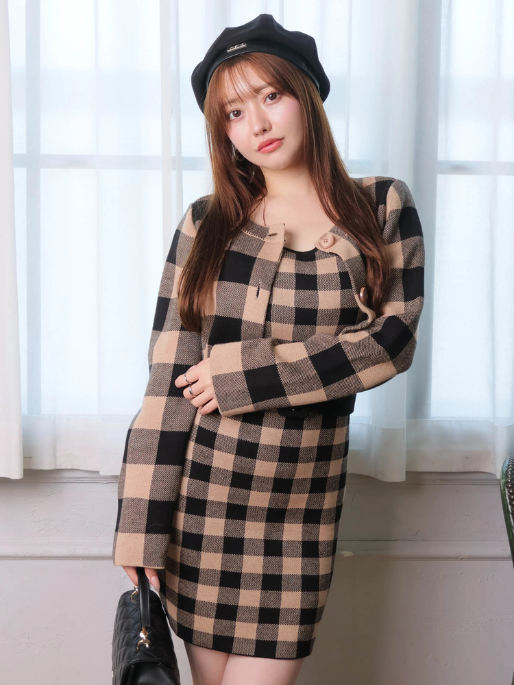 LIP SERVICE（リップサービス）｜ レトロチェックアンサンブルニット