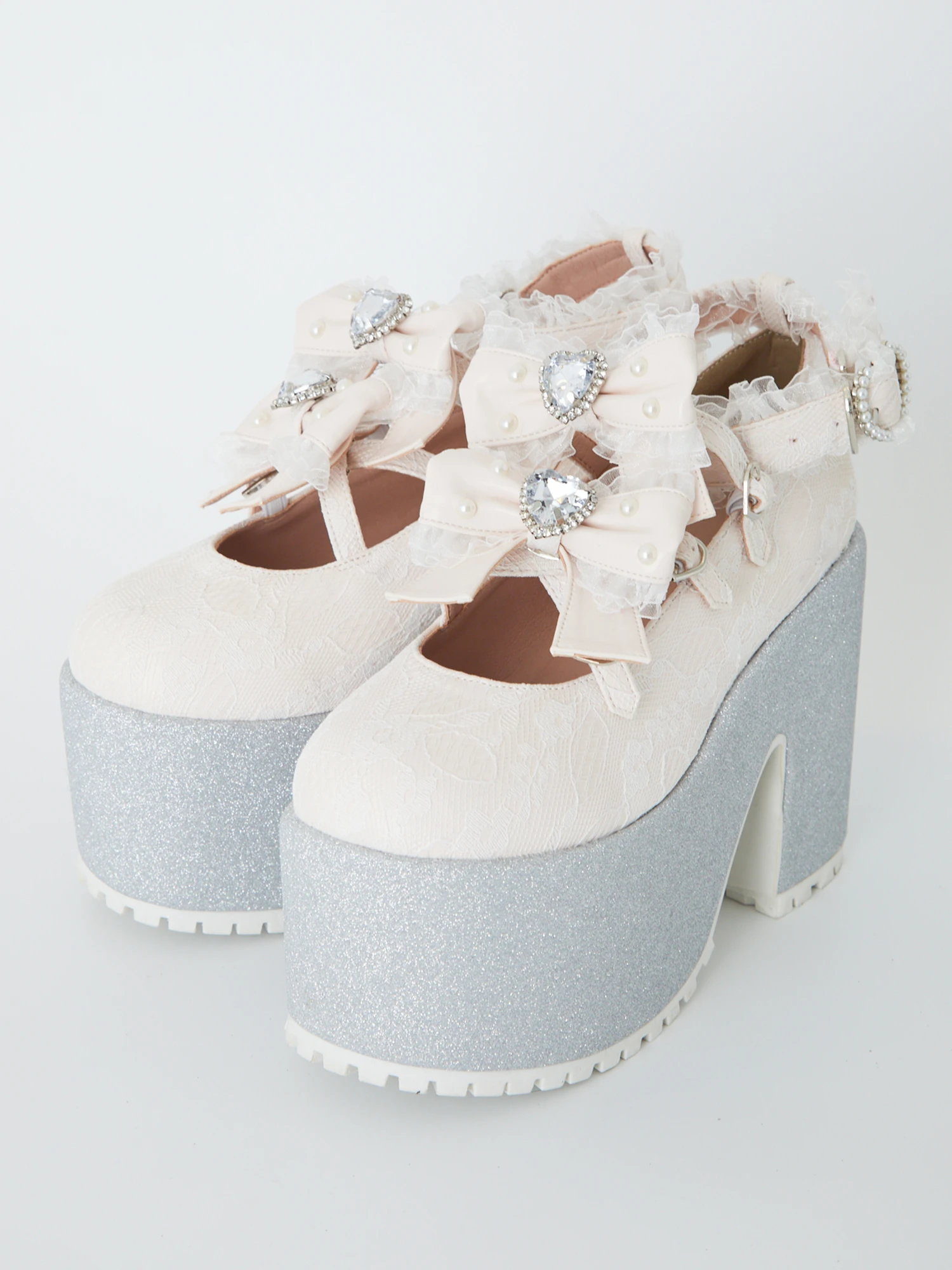 レース×合皮厚底シューズ - Ank Rouge(アンクルージュ)のパンプス