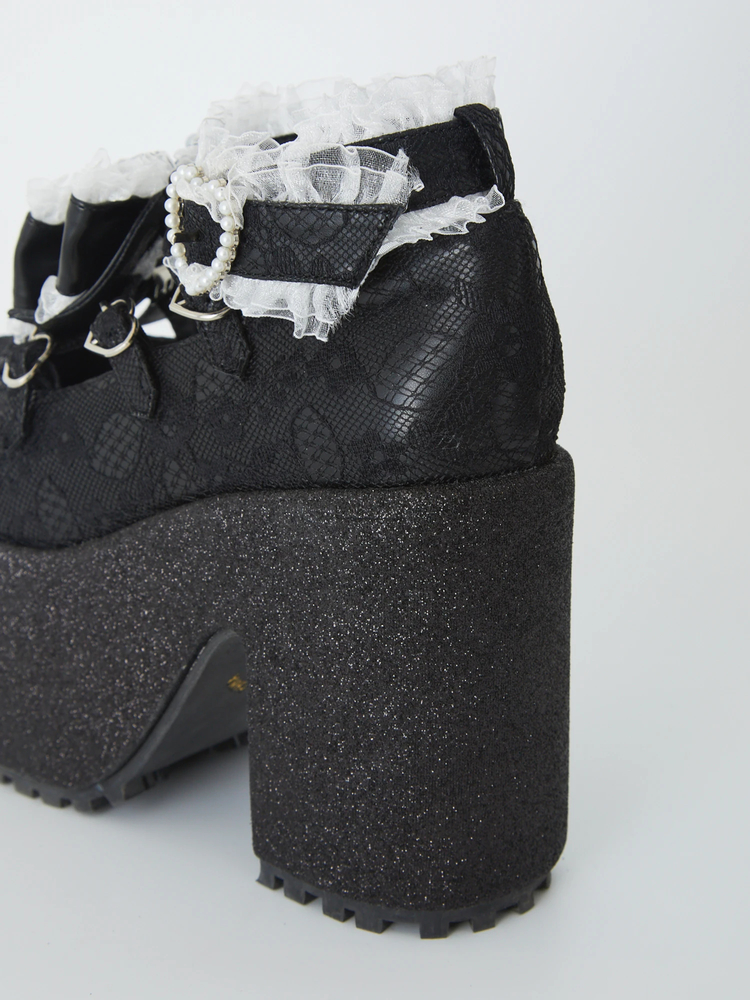 レース×合皮厚底シューズ - Ank Rouge(アンクルージュ)のパンプス