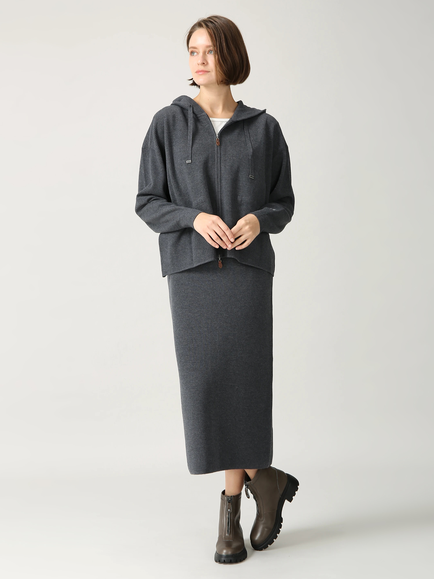 シックスディーブ ミラノリブ ニット パーカー カーディガン フーディ