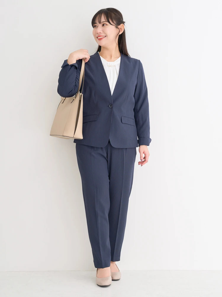 2点セットアップ ノーカラージャケット×パンツ（大きいサイズ