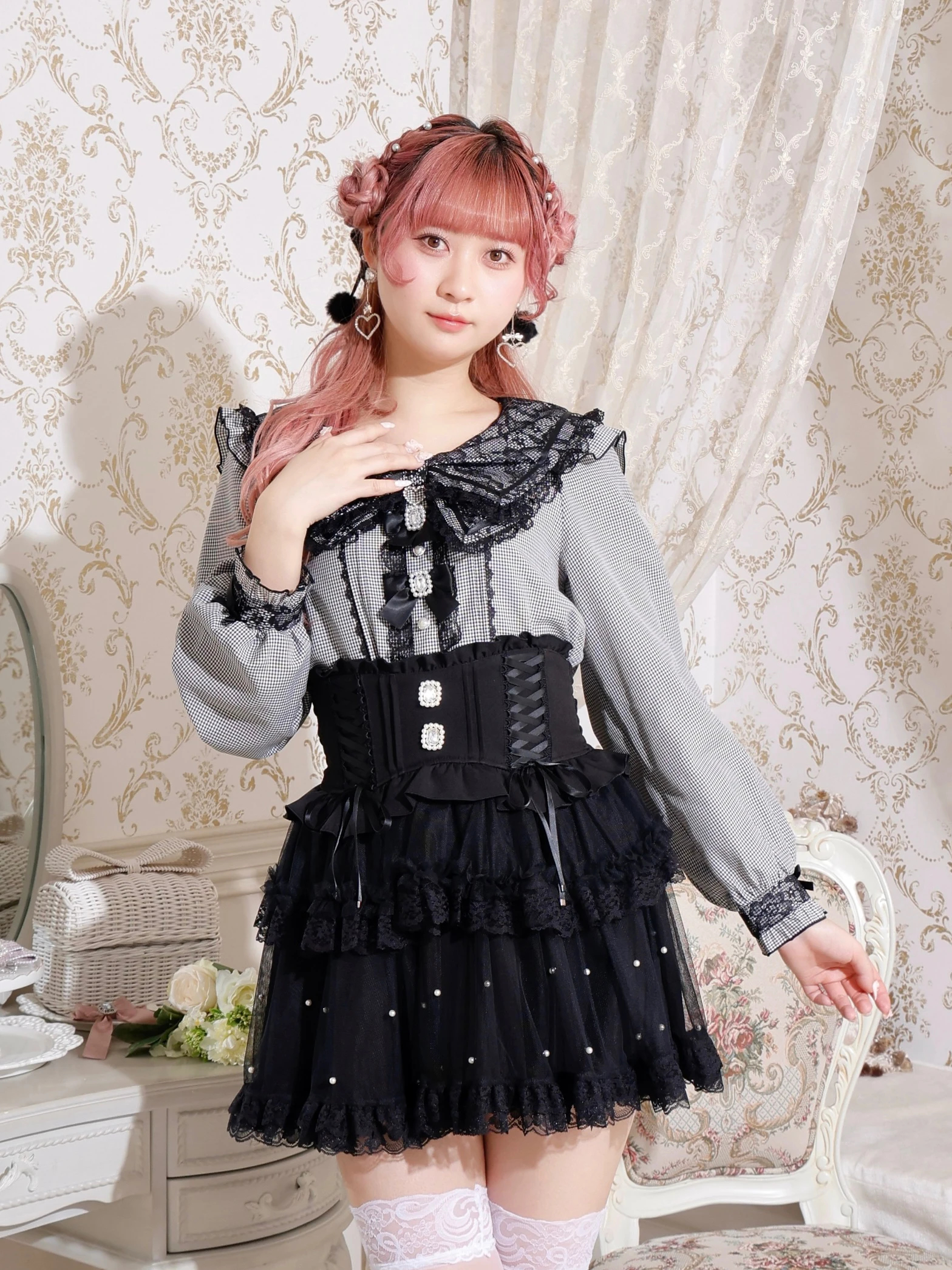 バックリボンパールチュールティアードスカパン（ショートパンツ｜オフ