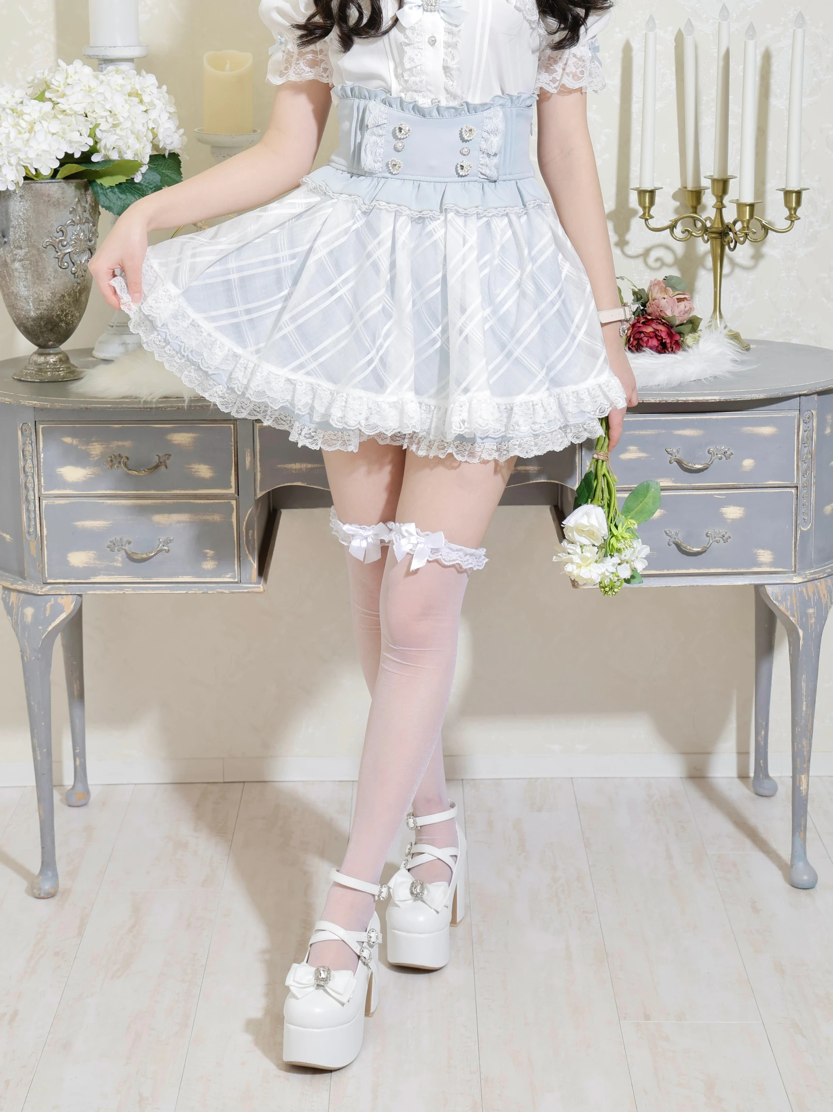 プリンセスシアーチェックフレアスカパン（ミニスカート｜オフホワイト