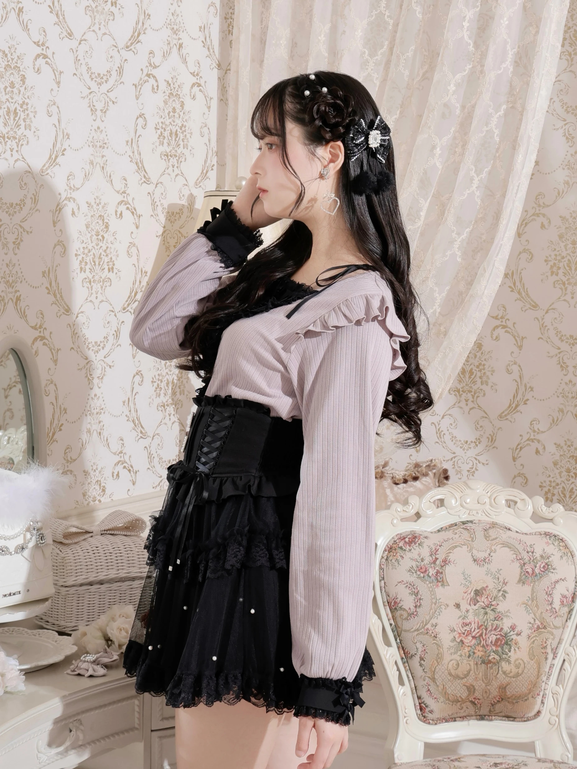 リボンストラップヨークフリルカットソー（カットソー・Tシャツ｜A柄