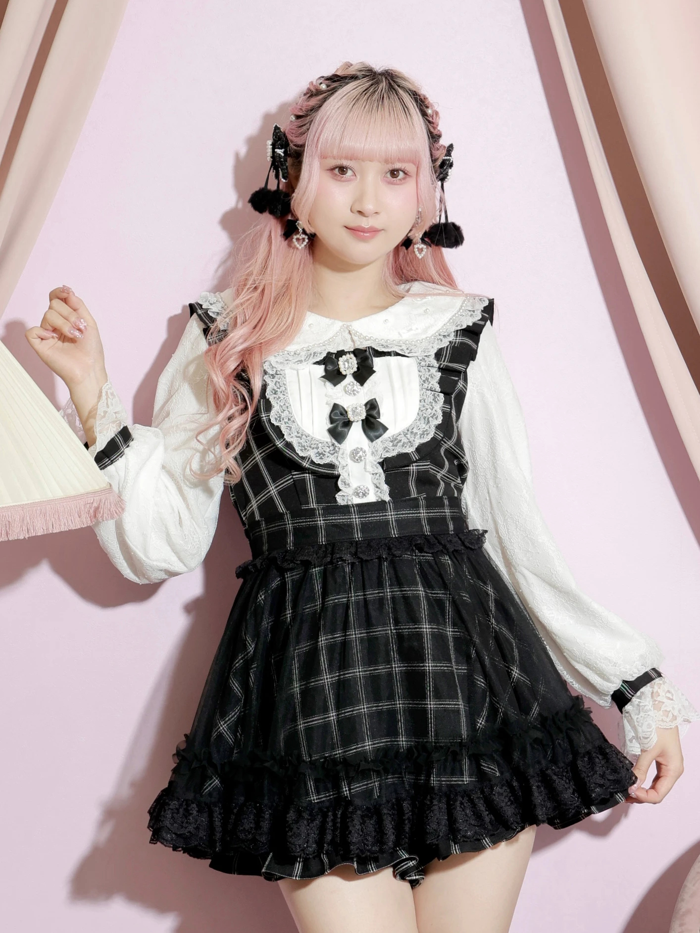 メニーリボンデコルテドレッシーセットアップ（セットアップ｜ピンク