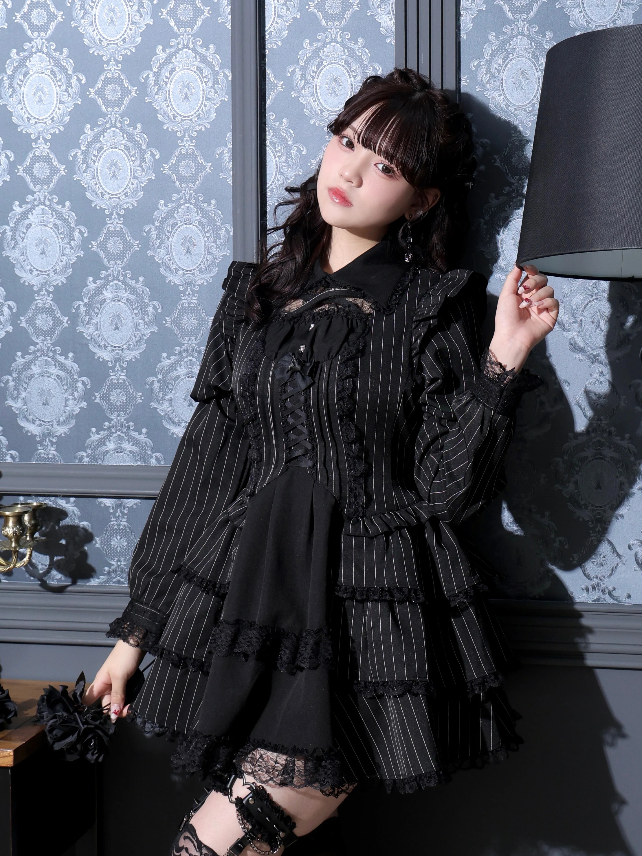 ゴシックドレッシーデコルテクロスセットアップ（セットアップ｜青・A