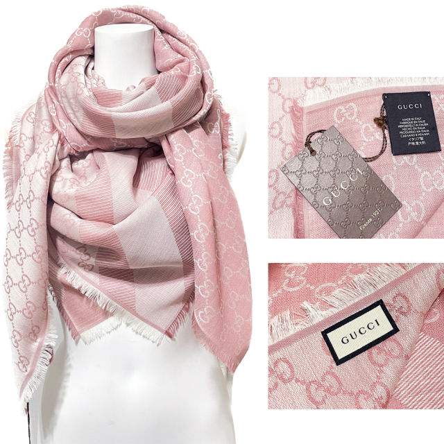 グッチ シルク混 GG柄 正方形ストール（スカーフ） ピンク GUCCI | 3