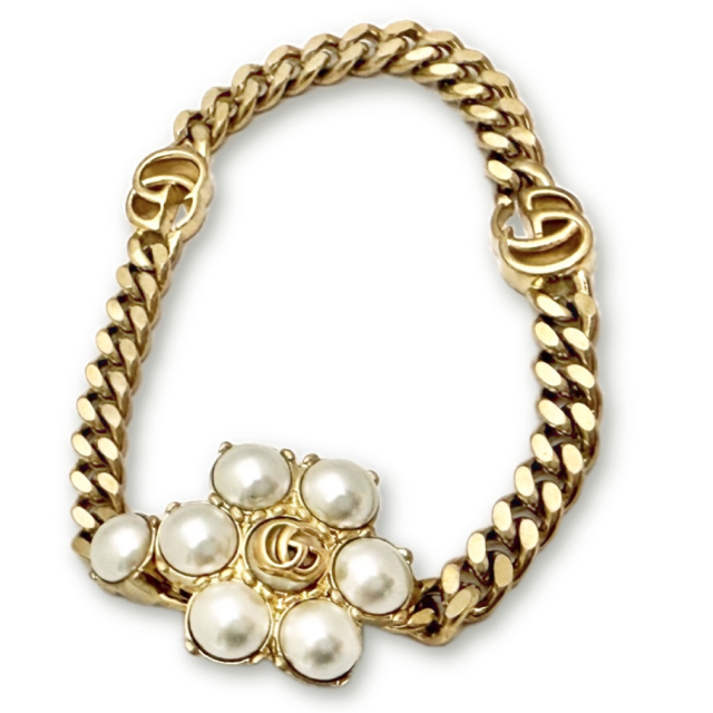 グッチ ダブルGパールブレスレット フラワーモチーフ チェーン