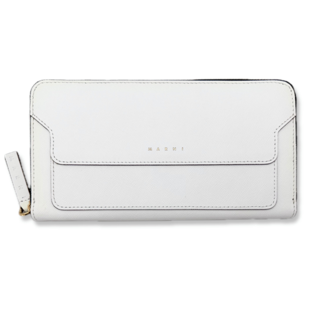 マルニ レザー ラウンドファスナー長財布 白 MARNI