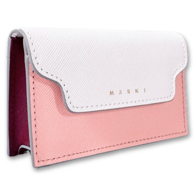 マルニ レザー バイカラーカードケース(名刺入れ） ピンク×白 MARNI