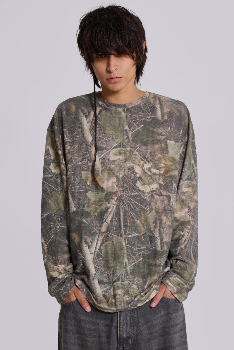 Shop Woodland Camo Waffle Long Sleeve Top | Jaded London | Clothing