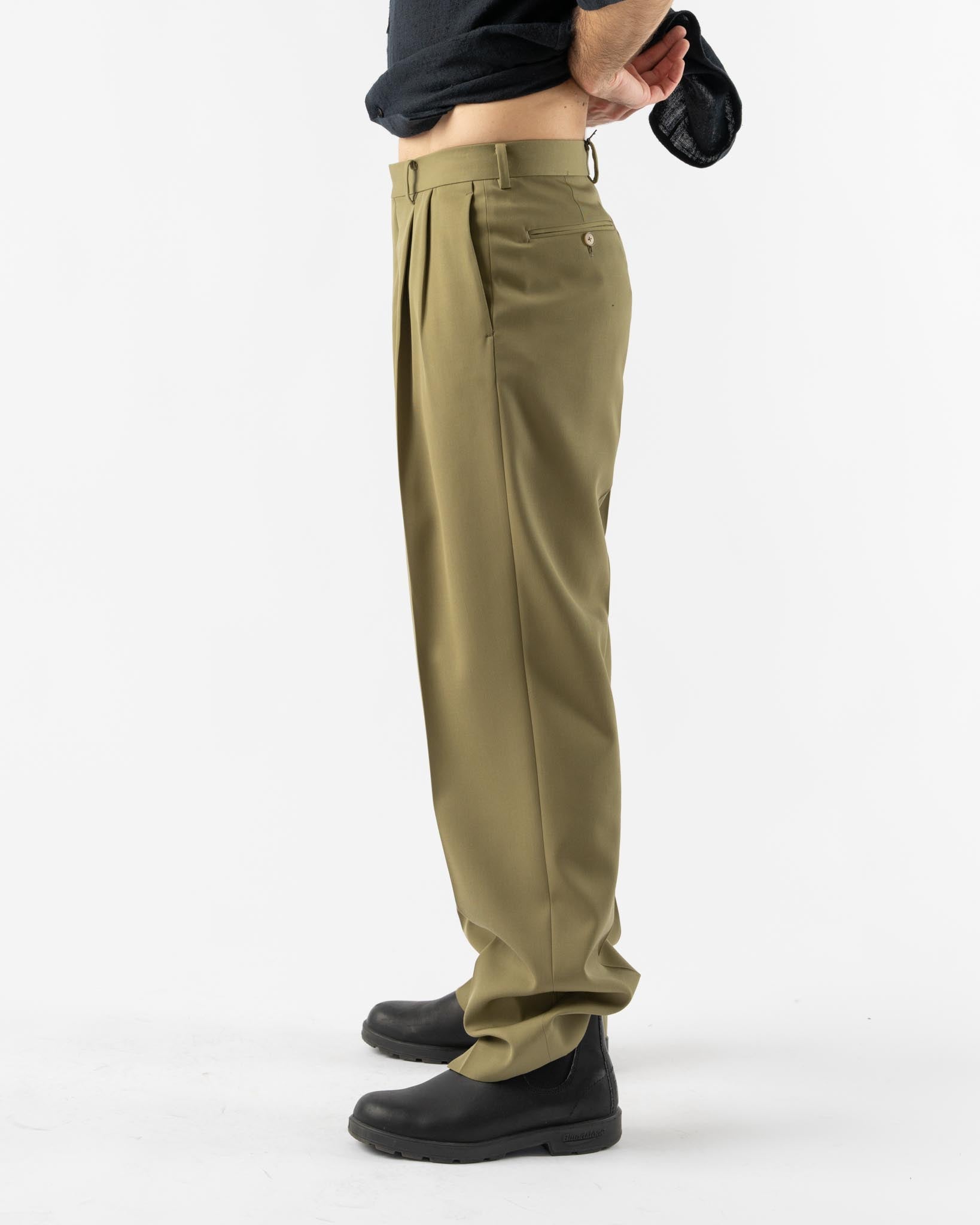 Auralee Light Wool Max Gabardine Two-Tuck Slacks in Khaki Curated