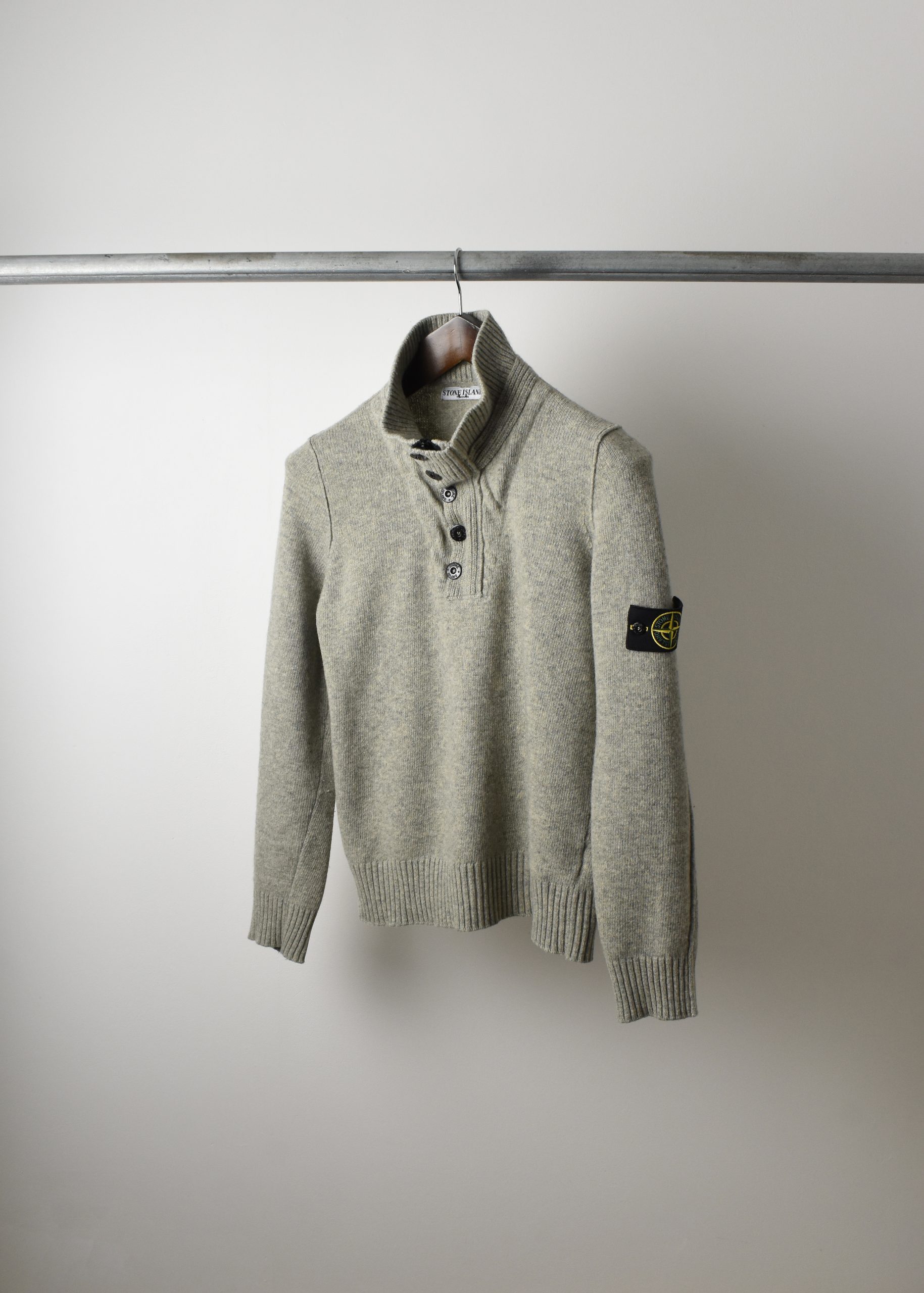 AW07 STONE ISLAND MELANGE WOOL QUARTER ZIP KNIT (M) - Jazzy Badger