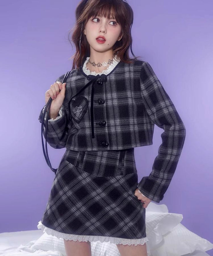 ガーリーチェックジャケット+スカートセットアップ – jemiremi
