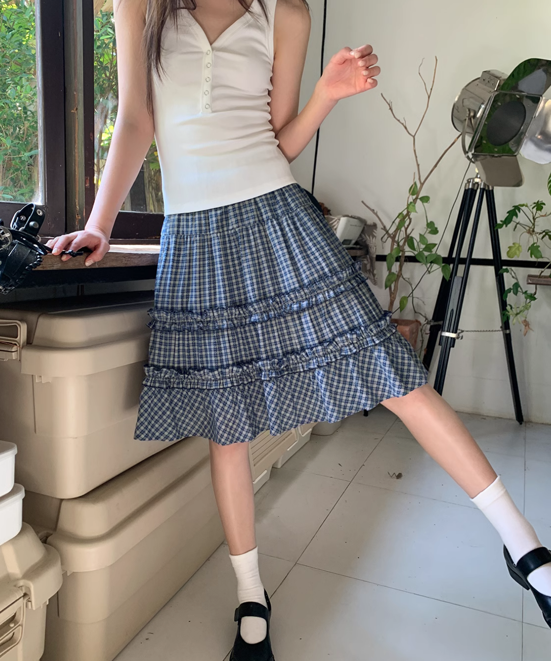 ティアードフリル膝丈チェックスカート – jemiremi（ジェミレミ）