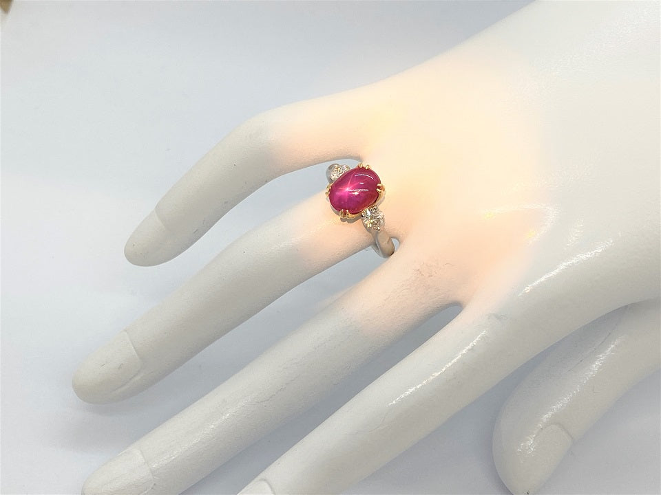 長江達雄】Pt900/K18スタールビー ダイヤモンドリング(NO.127787