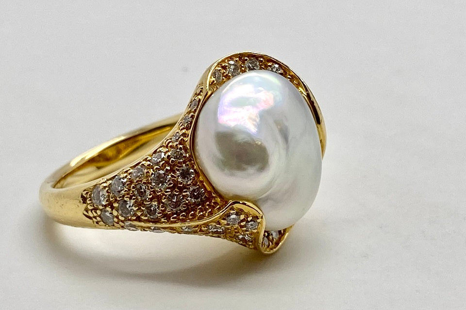 MIKIMOTO【ミキモト】 K18白蝶ケシパール ダイヤモンドリング (NO