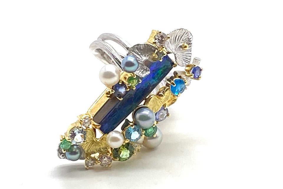 福原佐智】K18WG/YGボルダーオパール パール ダイヤ トルマリンリング