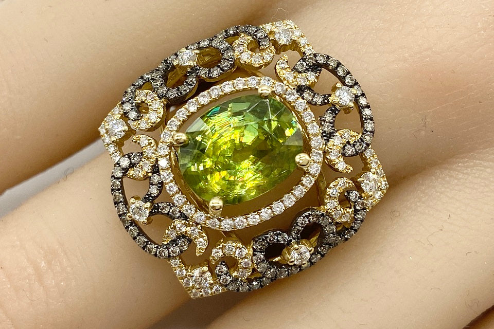 Sphene K18/ブラックロジウム スフェーン ダイヤモンドリング (NO