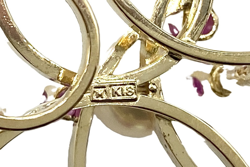 MIKIMOTO【ミキモト】 K18アコヤパール ルビーブローチ (NO.62085