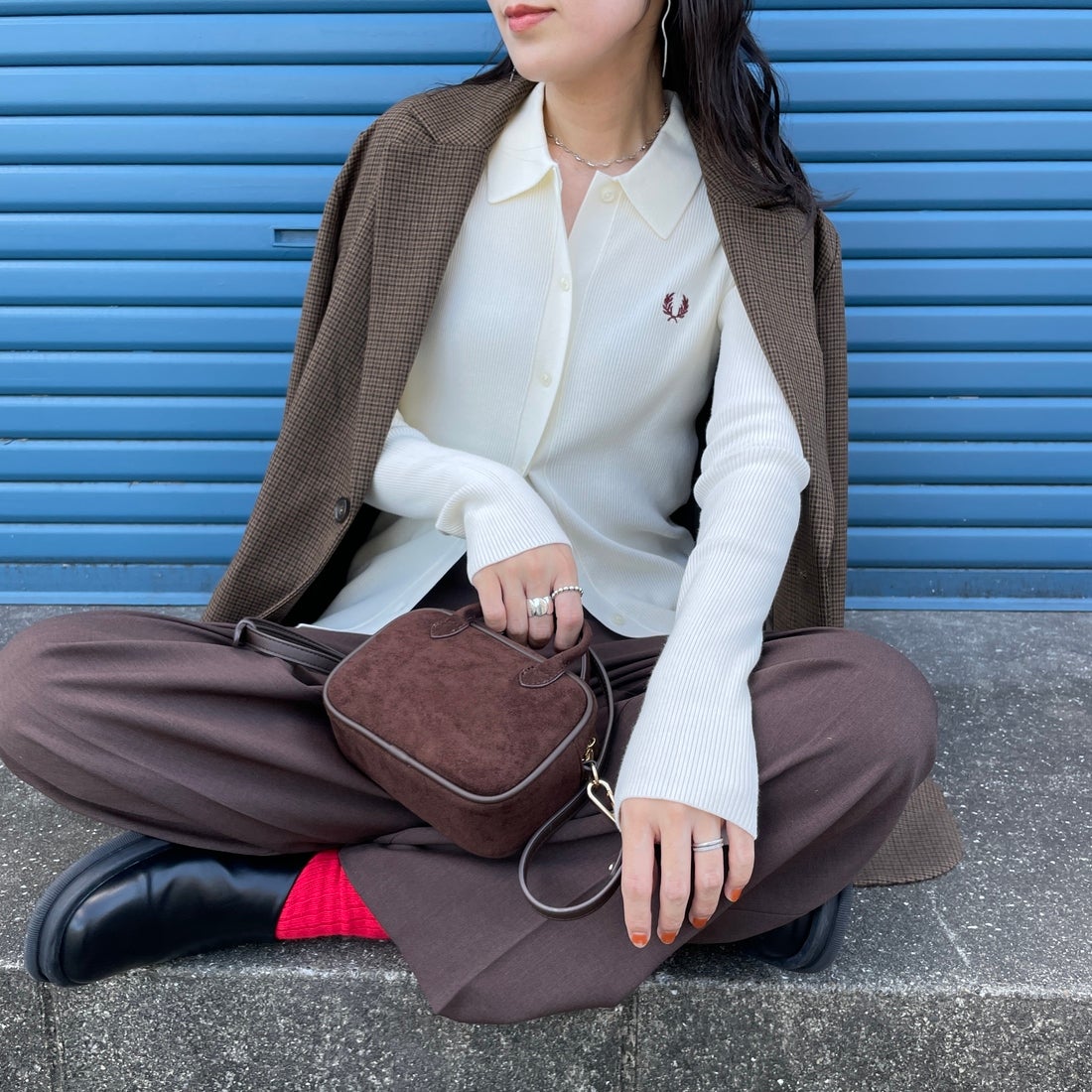 FRED PERRY [フレッドペリー] 別注 ワンポイントロゴ刺繍 リブニット