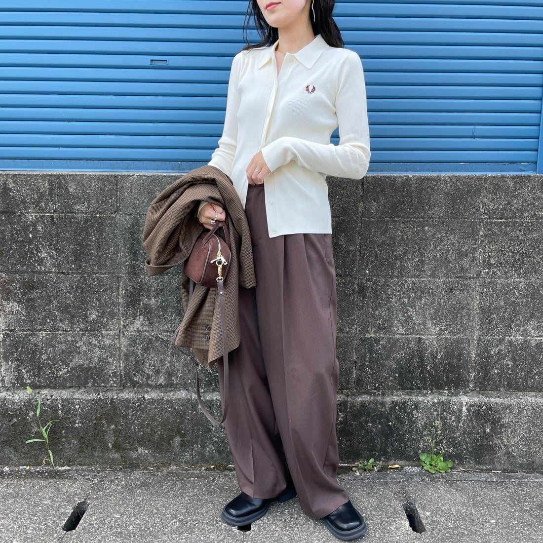 FRED PERRY [フレッドペリー] 別注 ワンポイントロゴ刺繍 リブニット