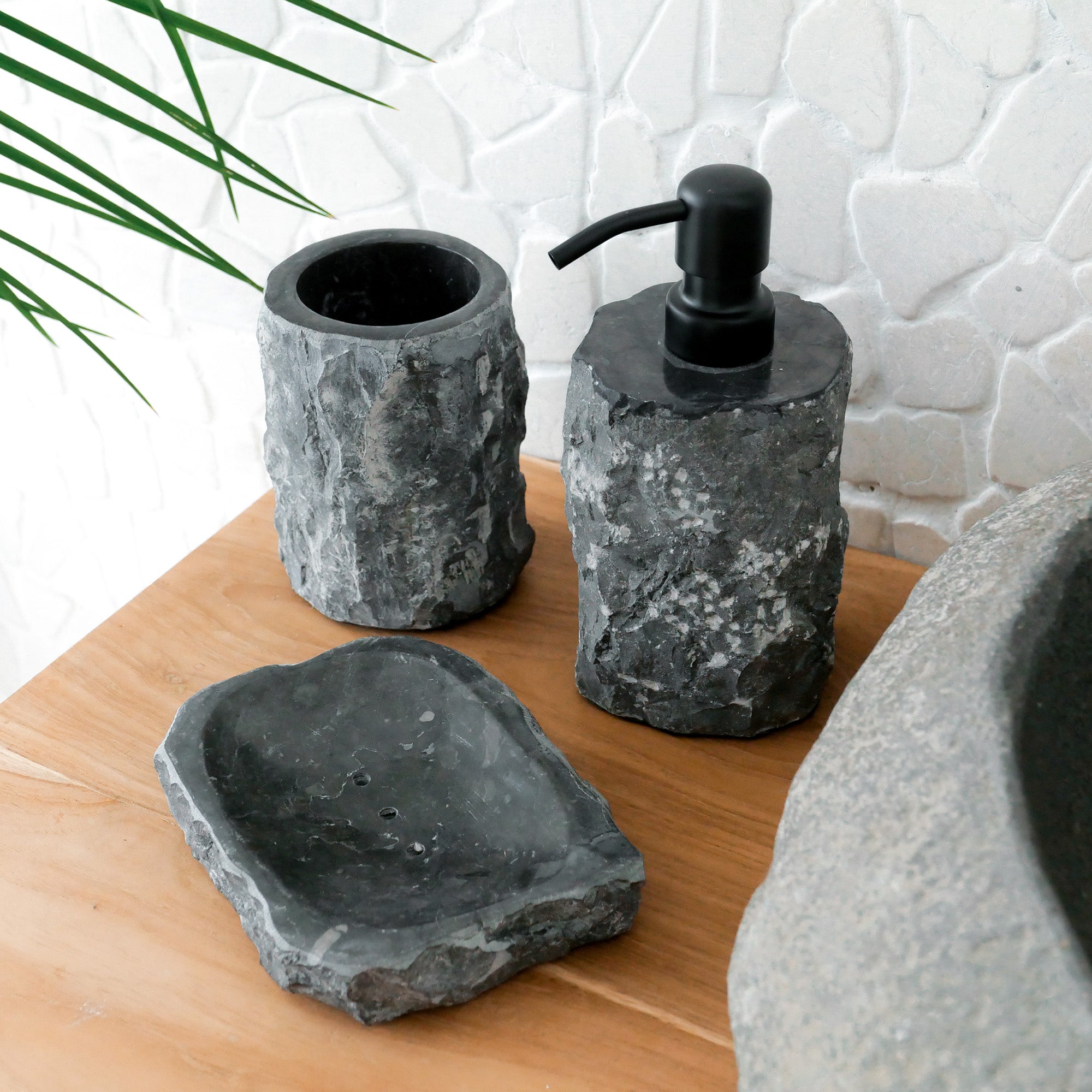Black charcoal marble bathroom accessories set | Joglo Living