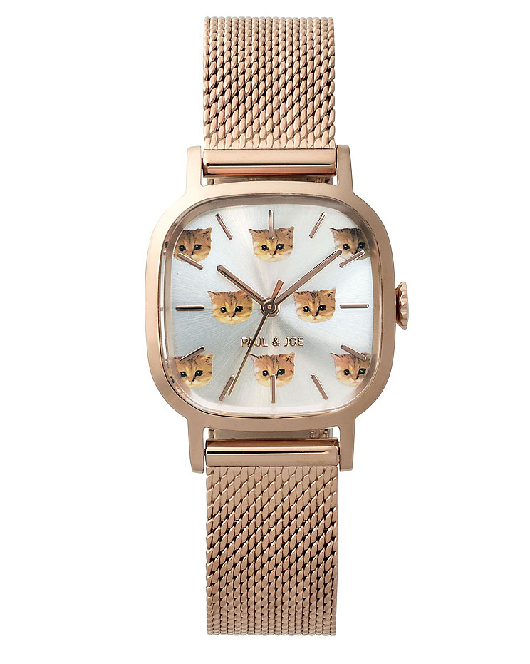 【電池交換済】PAUL&JOE ポール&ジョー 腕時計 猫 モチーフ ポール & ジョーの「猫」腕時計、輝くクリスタル×レザーストラップや