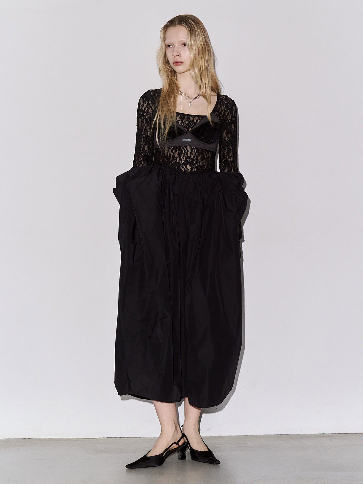 COWL TUCK LACE DRESS – JOSEMOON