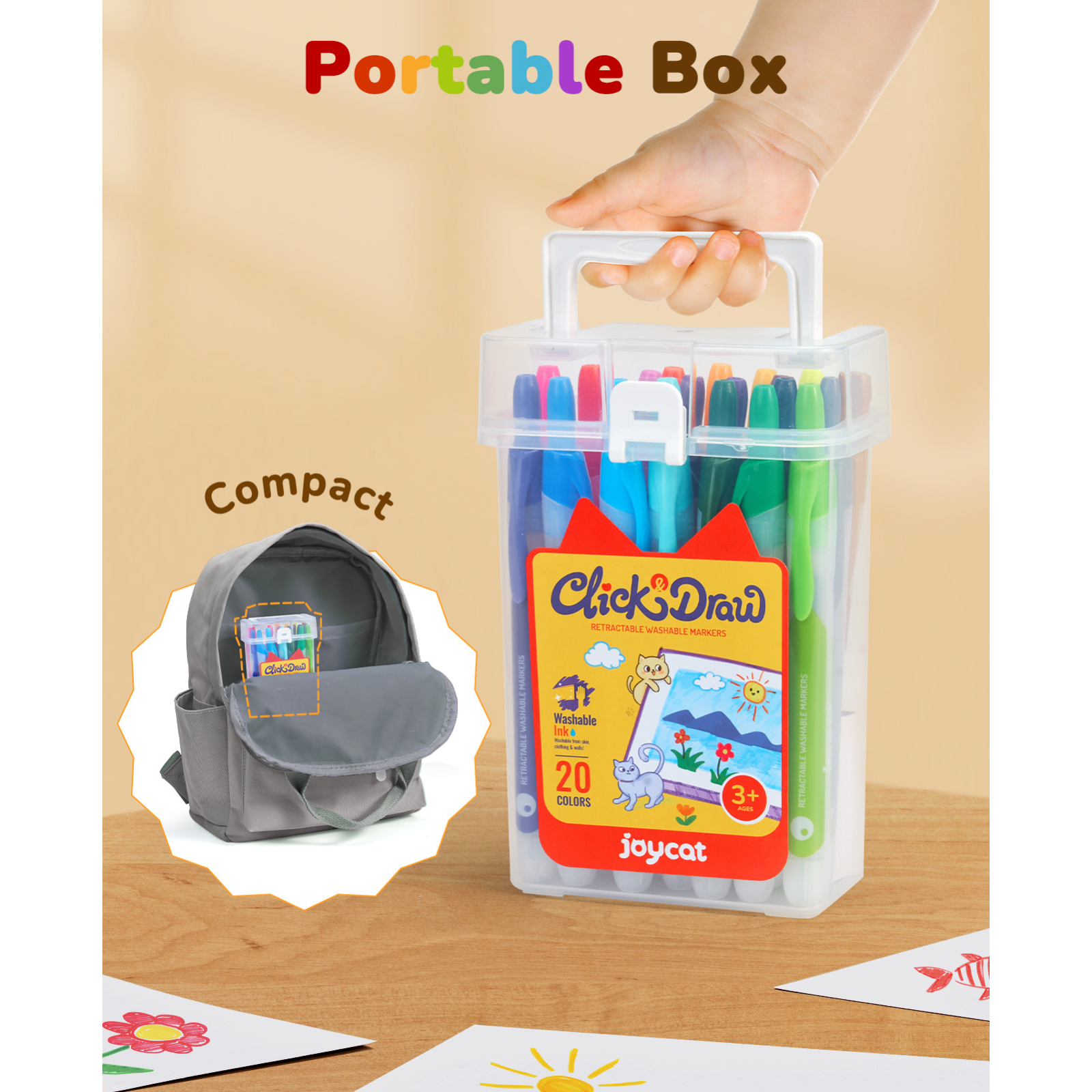 Click Washable Markers for Kids – Retractable 10 & 20 Color Sets