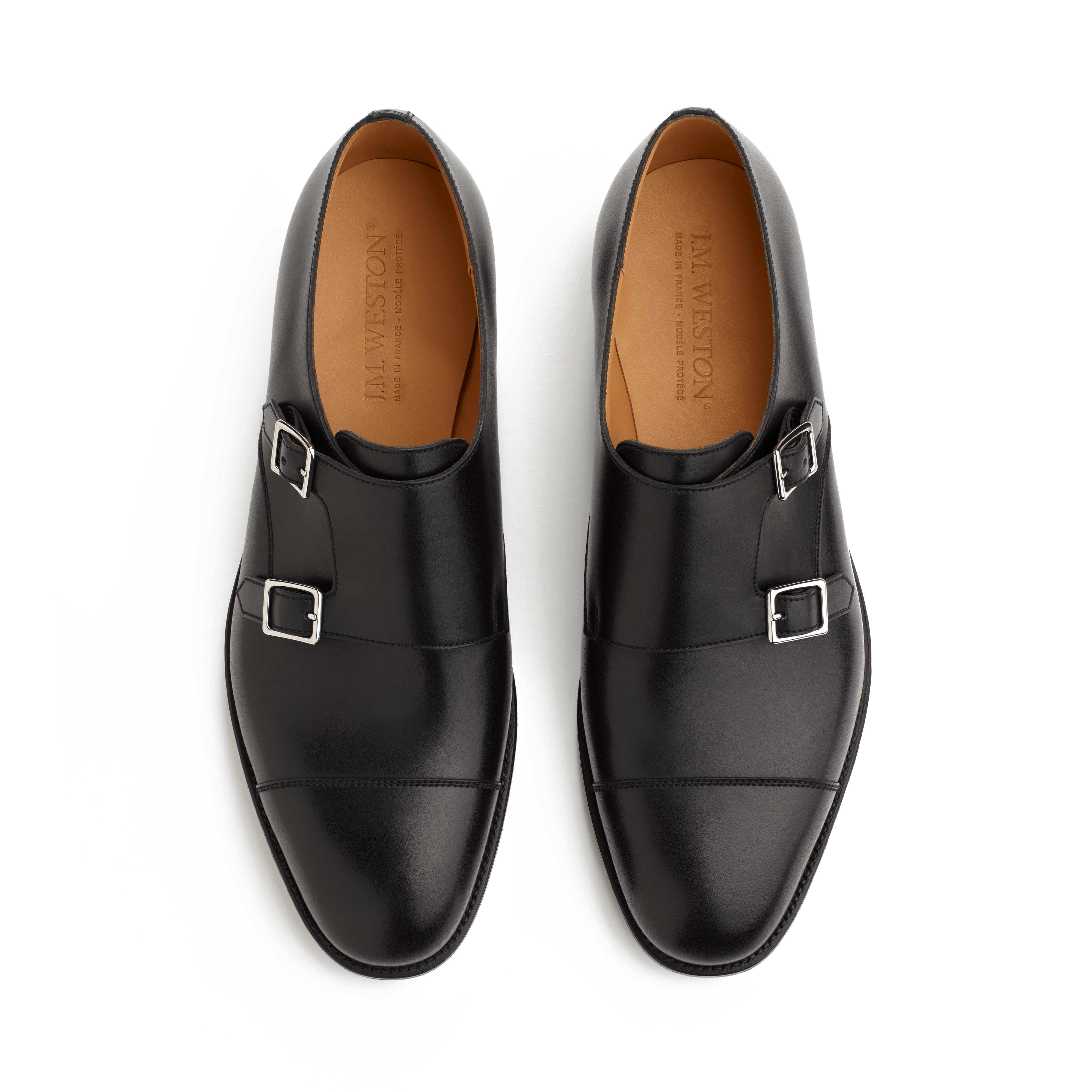 Men's Double Buckle Derby in smooth black leather – J.M. Weston