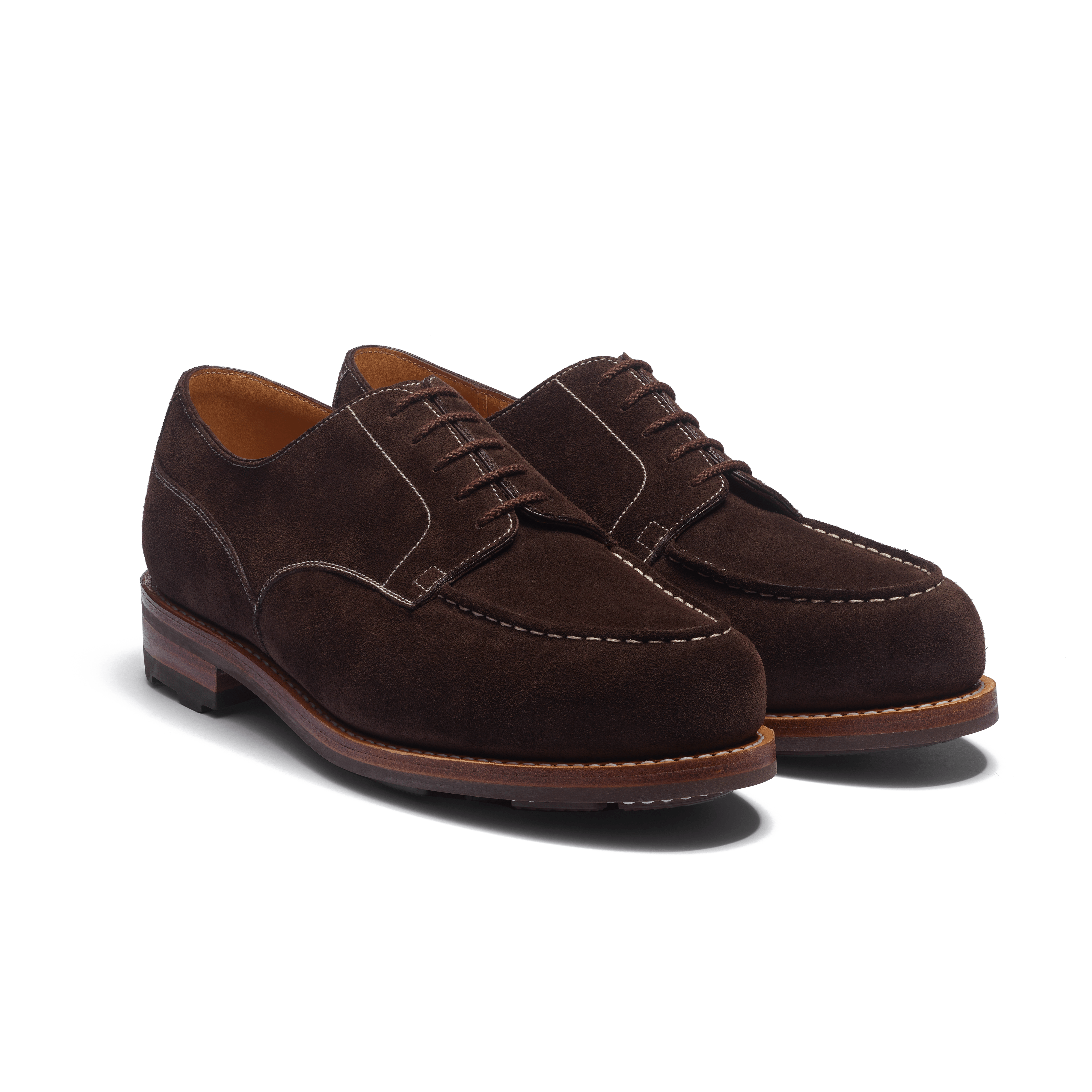 Men's Chocolate suede calfskin with contrasted stitching Derby