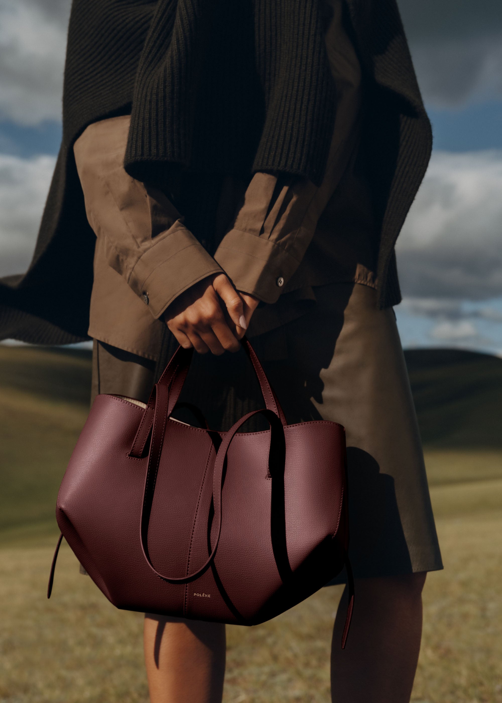 Polène | バッグ - Cyme Mini - ダークチェリー テクスチャード