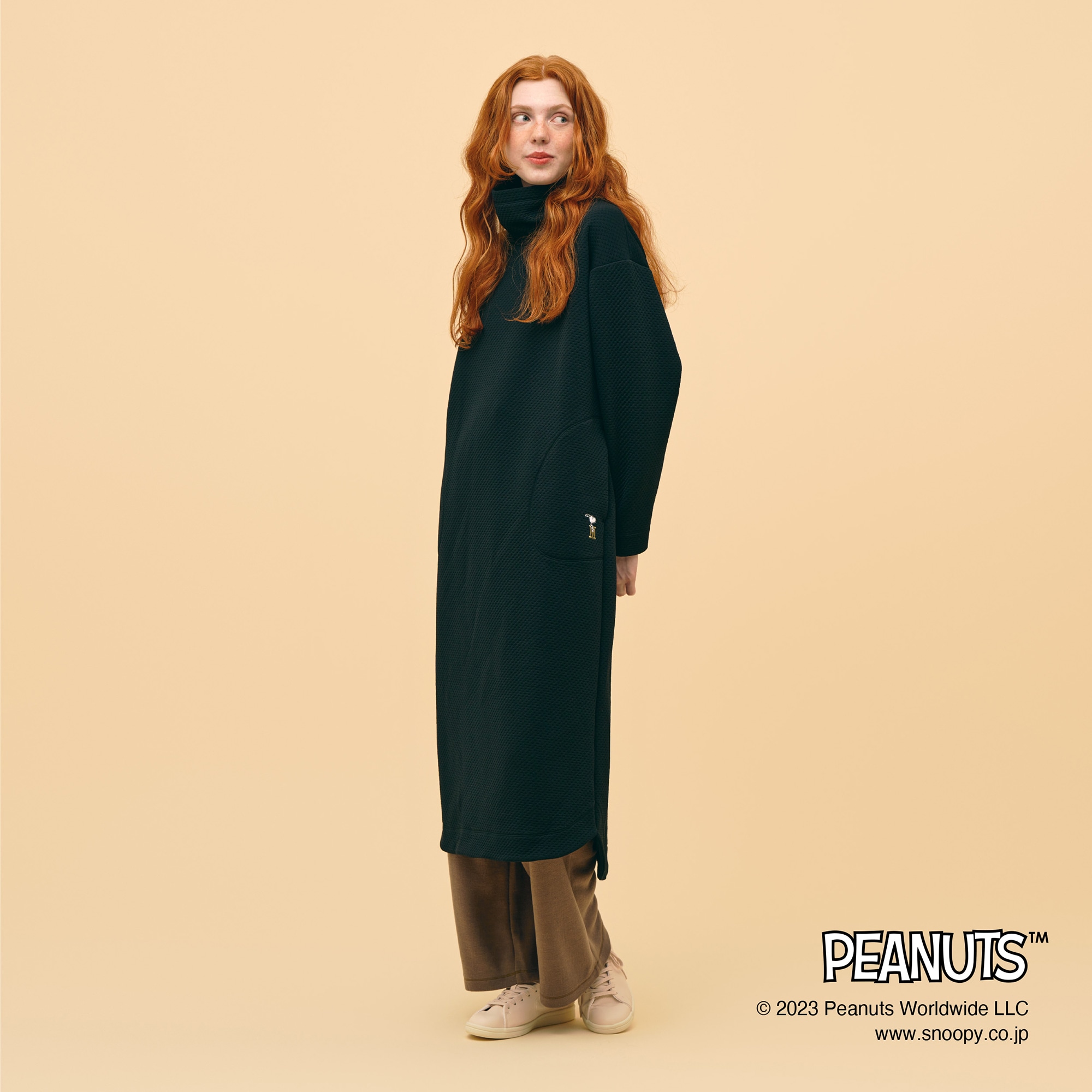 PEANUTS／吸湿発熱】ブレスサーモリップルキルト ハイネックワンピース