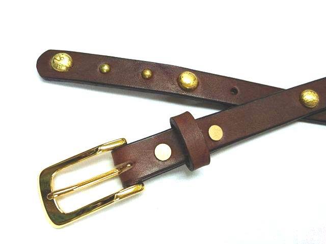 ナローベルト ゴールド花柄ラウンドスタッズ一連 【チョコレート