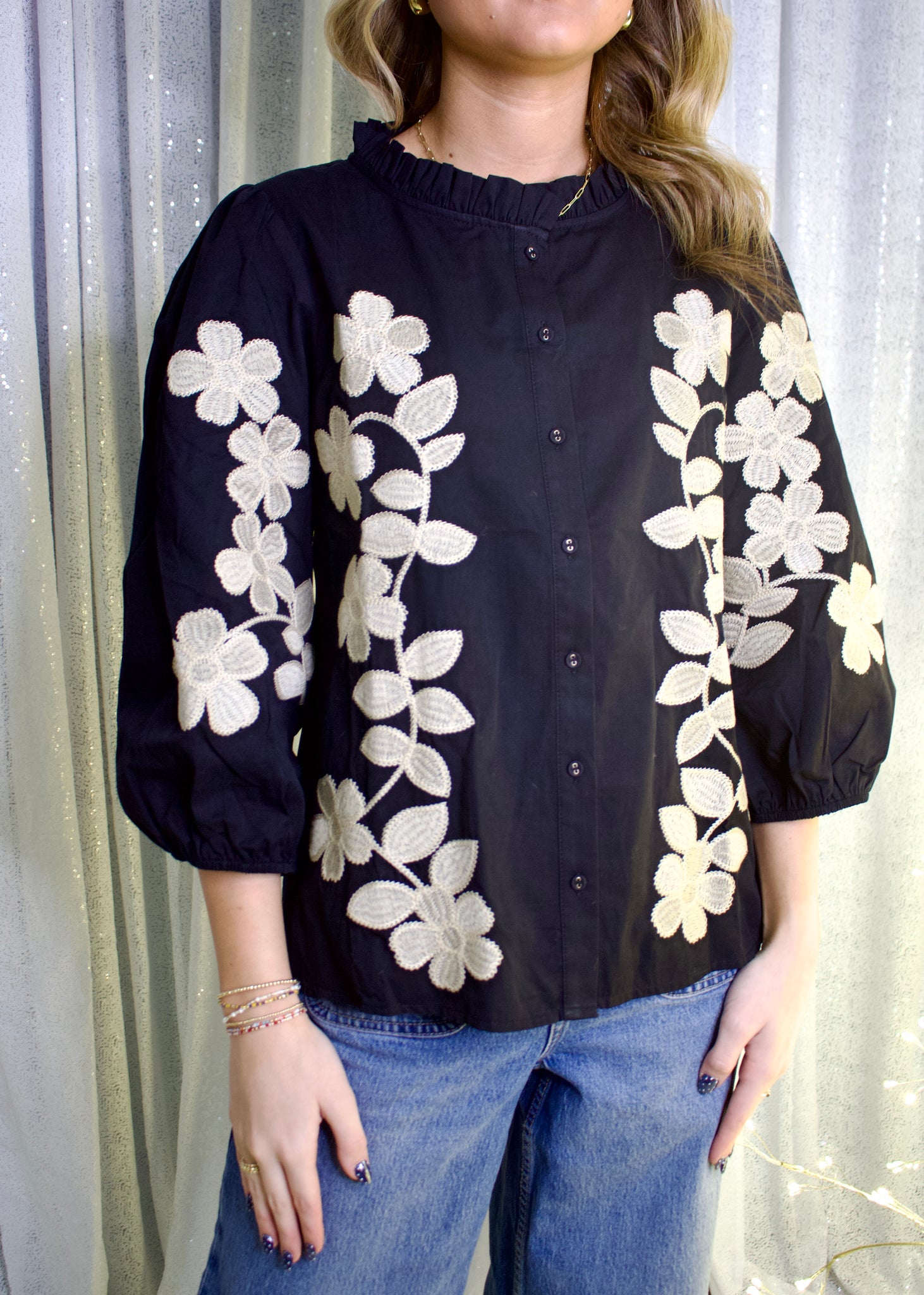 Jodifl Floral Embroidery Top in Black – June Adel