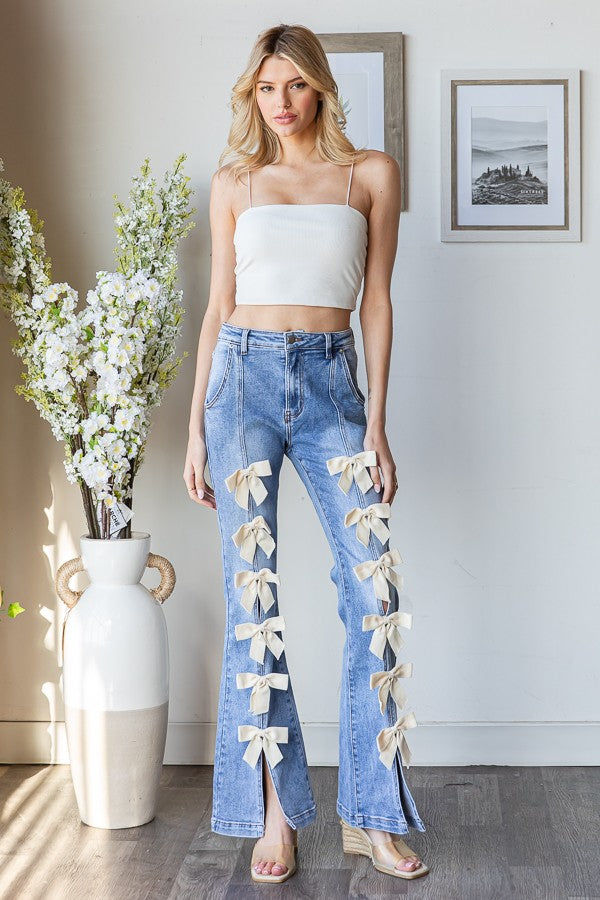 Oli & Hali High Waisted Jeans with Ribbon Bows in Denim – June Adel