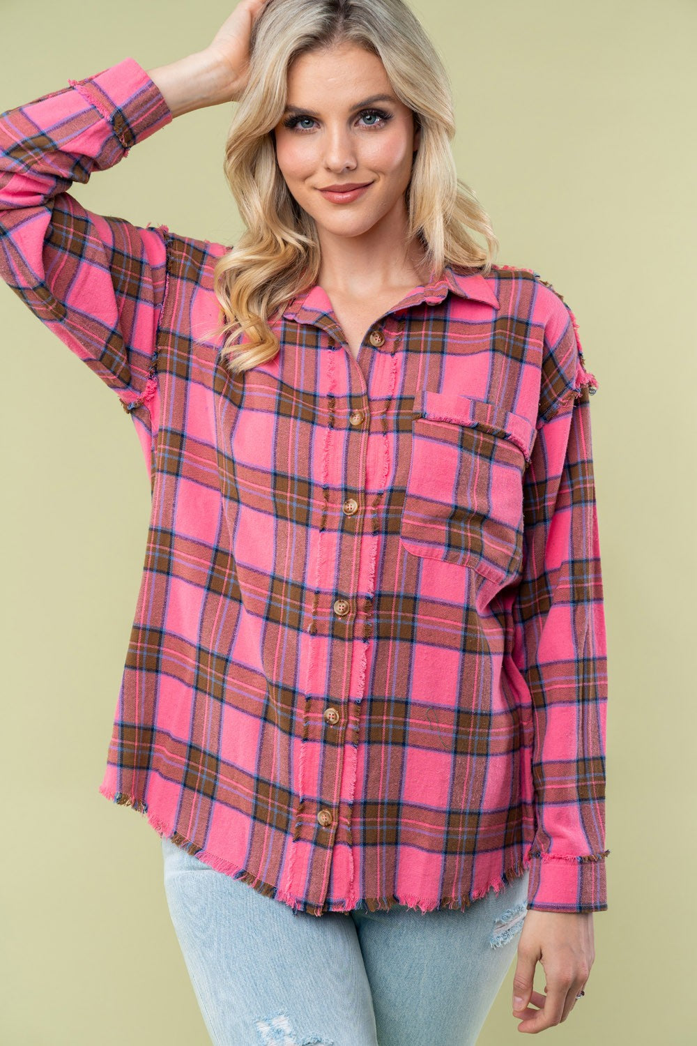 White Birch Plaid Flannel Top in Pink – June Adel