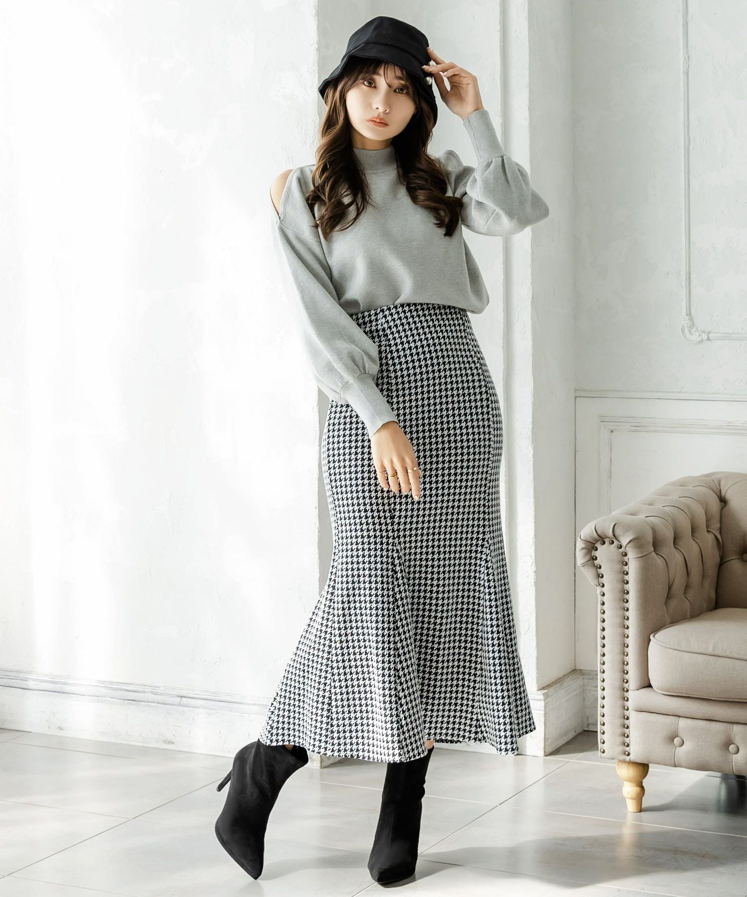 千鳥格子柄ハイウエストマーメイドスカート JB22620 | レディース
