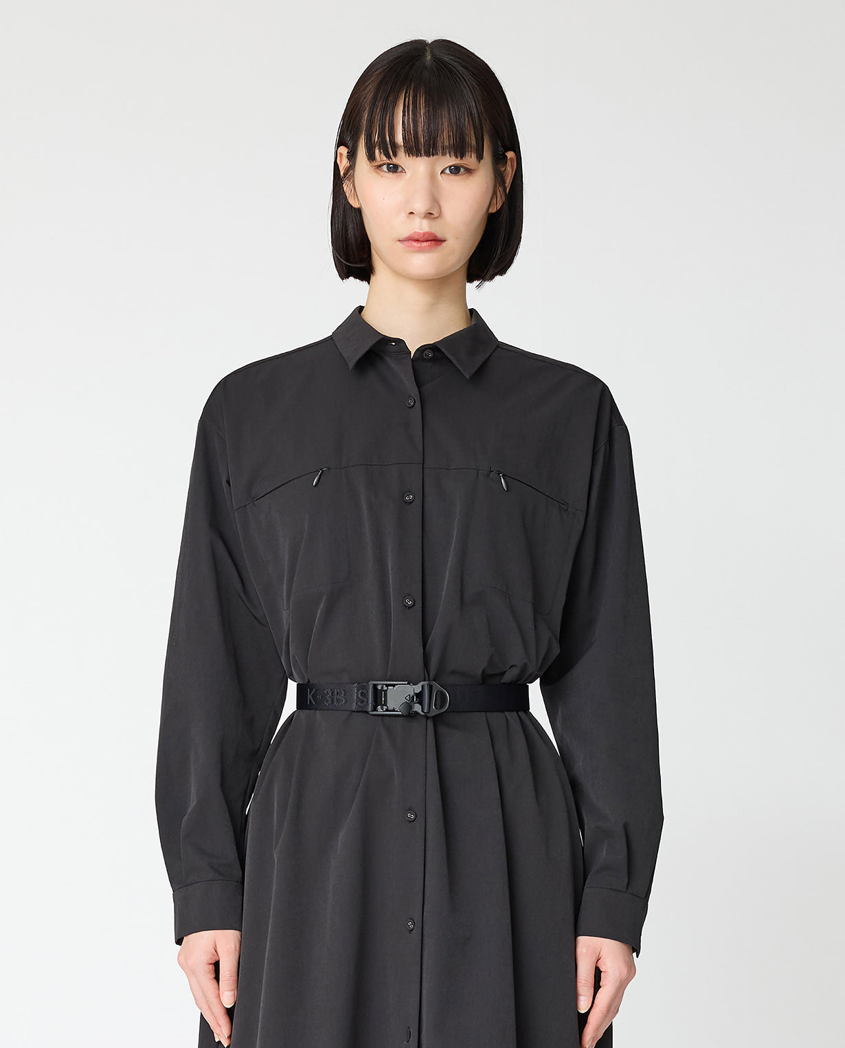 0205_L ヴィンテージストレッチシャツワンピース (ブラック) – K-3B