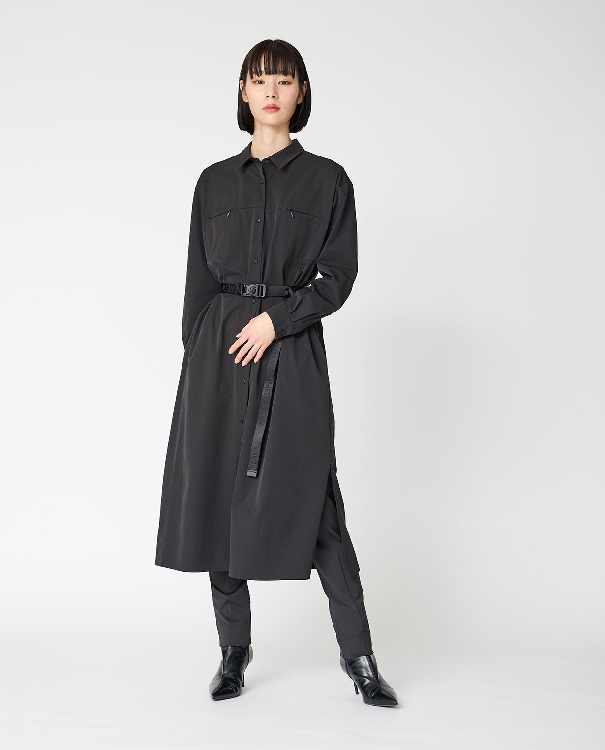 0205_L ヴィンテージストレッチシャツワンピース (ブラック) – K-3B