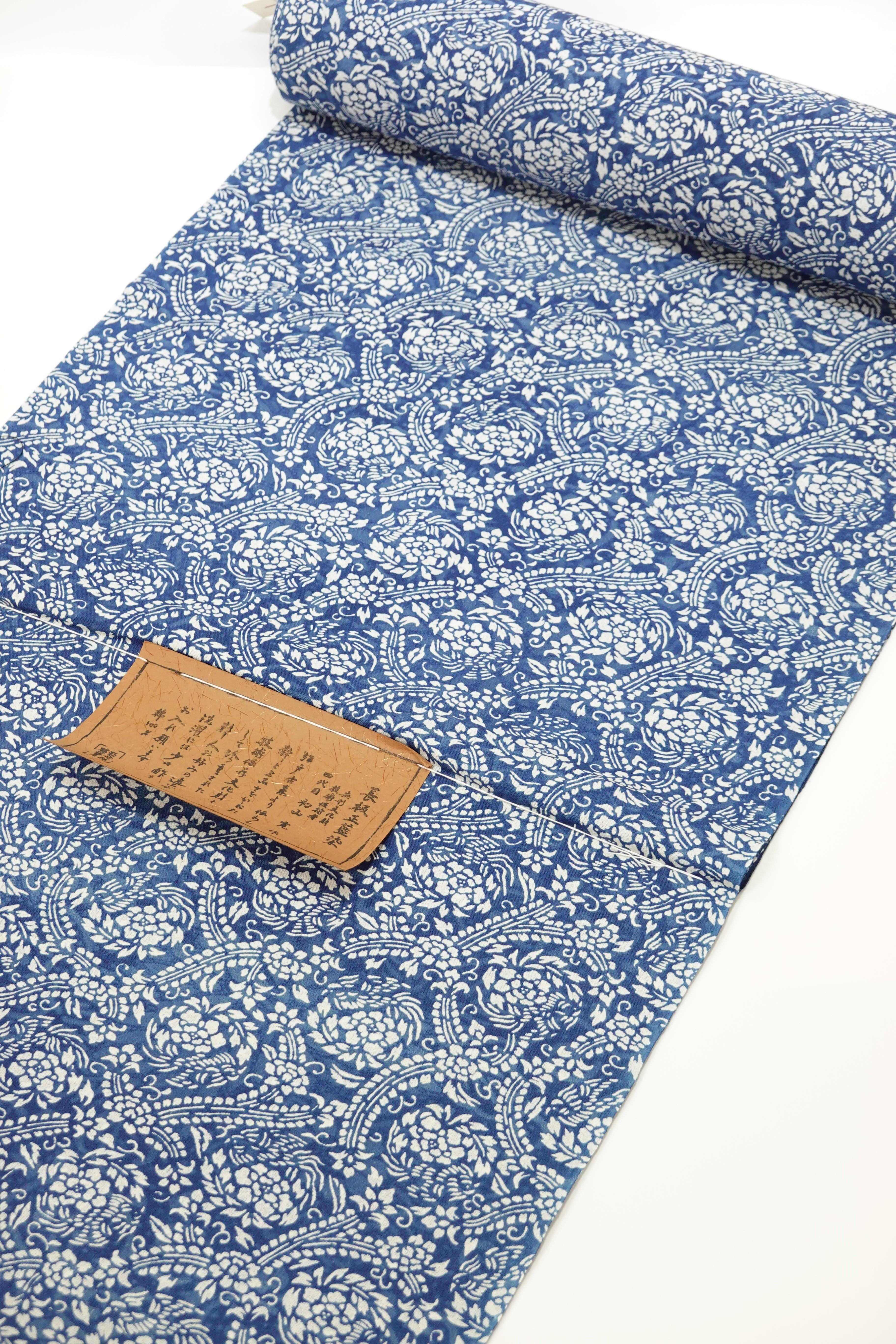 長板中形】長板正藍染 綿縮緬両面異柄 初山寛〈無形文化財〉浴衣地