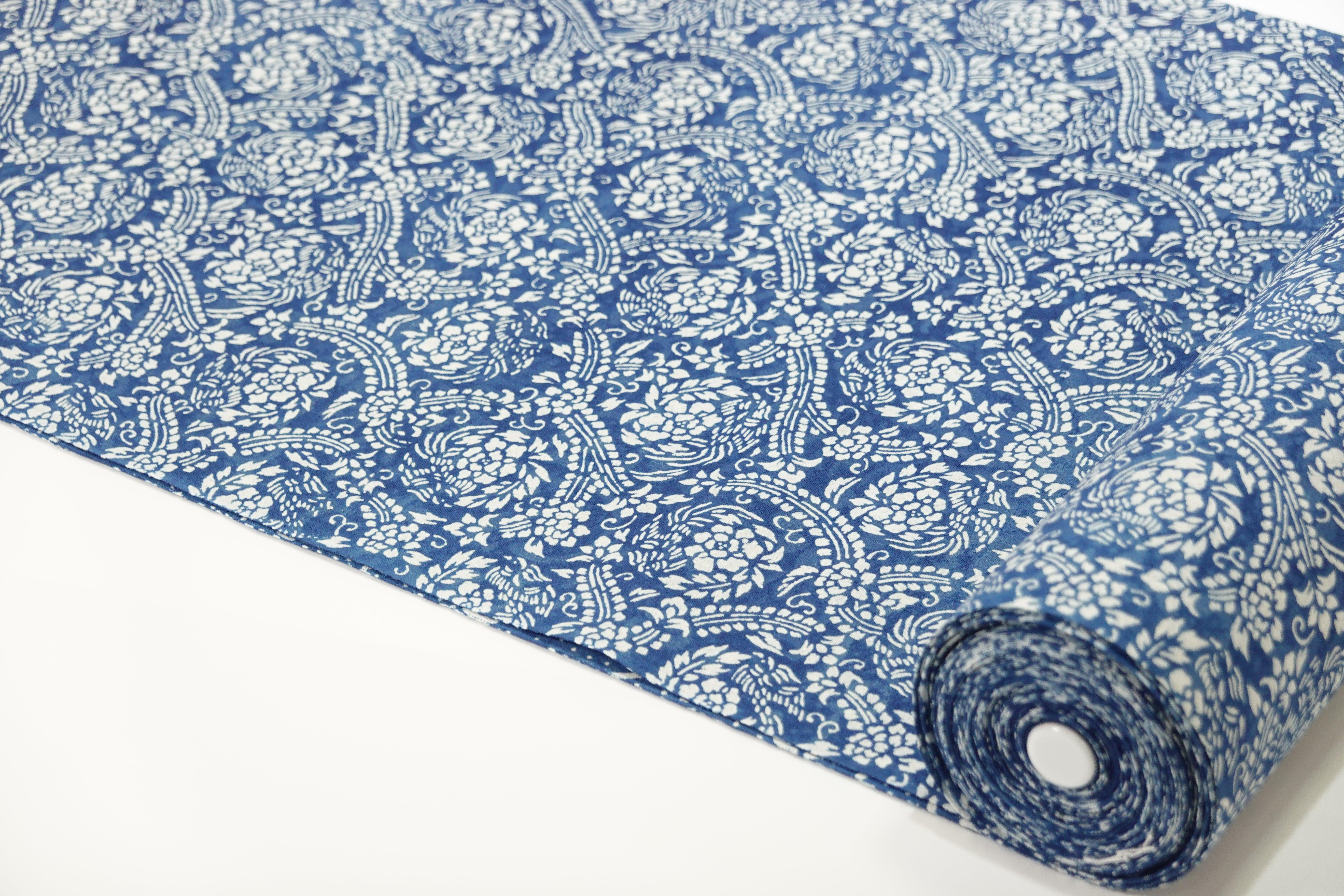 長板中形】長板正藍染 綿縮緬両面異柄 初山寛〈無形文化財〉浴衣地