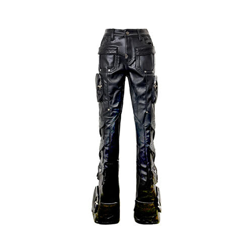 GUAPI OBSIDIAN BLACK CARGO LEATHER PANT | KingStar
