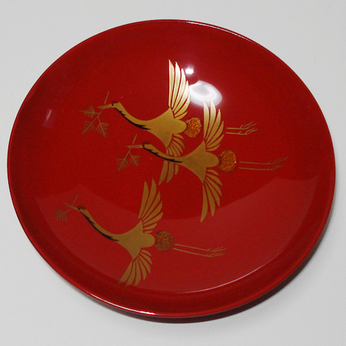 輪島塗 杯(盃) (大) -松喰い鶴(3羽)の蒔絵仕上げ- [朱色]｜輪島市の