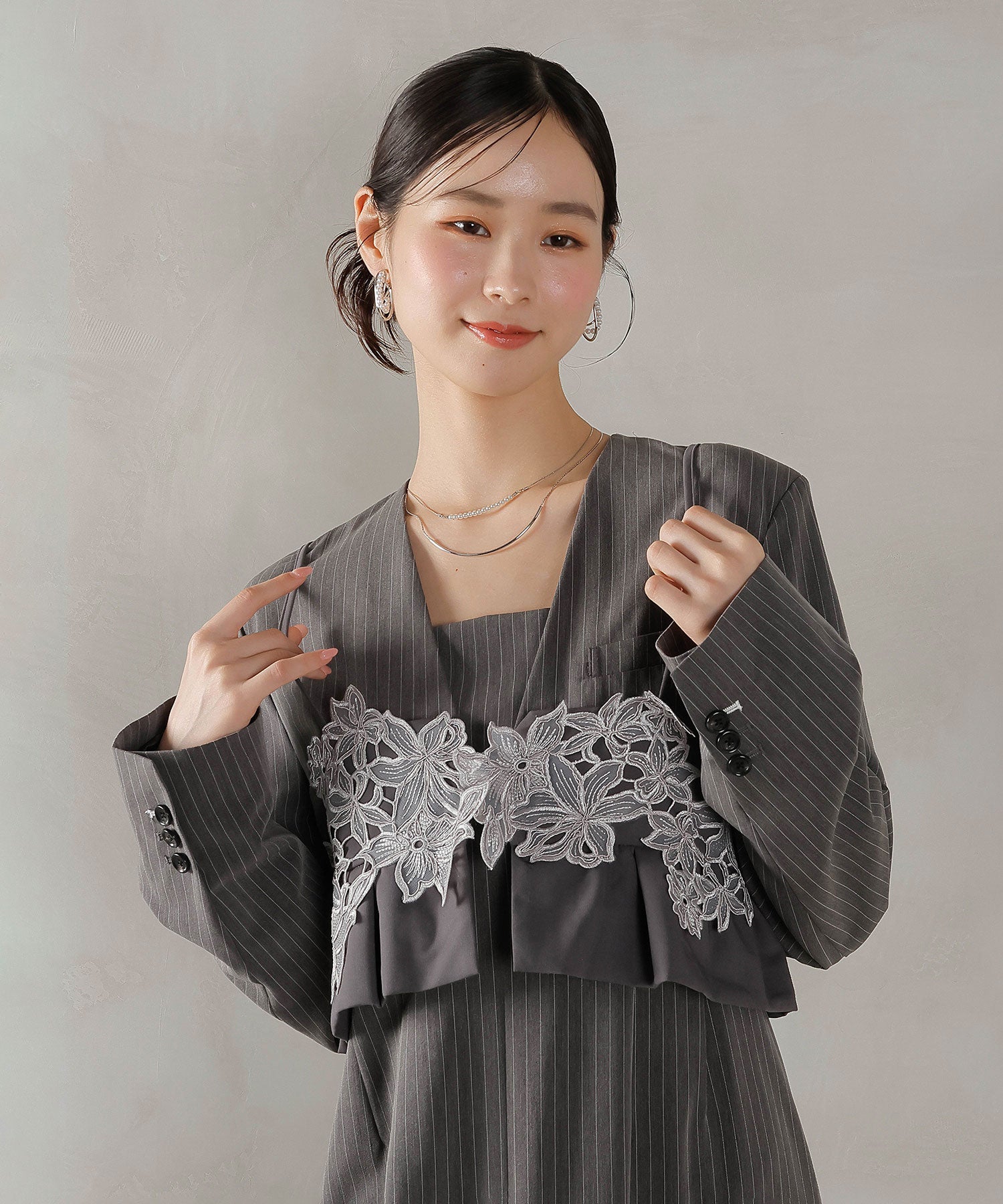 ストライプテーラード ビスチェ ドレス 2点セット