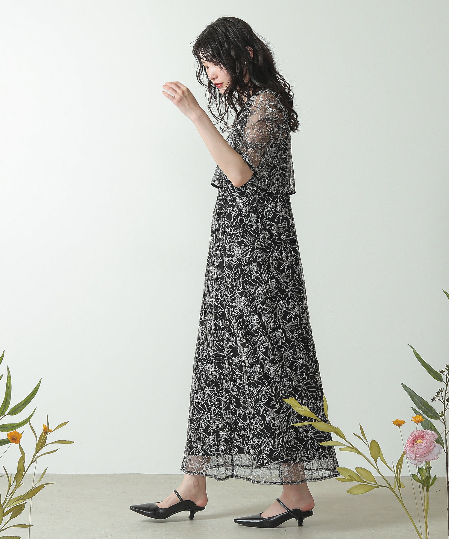 花柄刺繍 レースボレロ キャミワンピース 2点セット ドレス