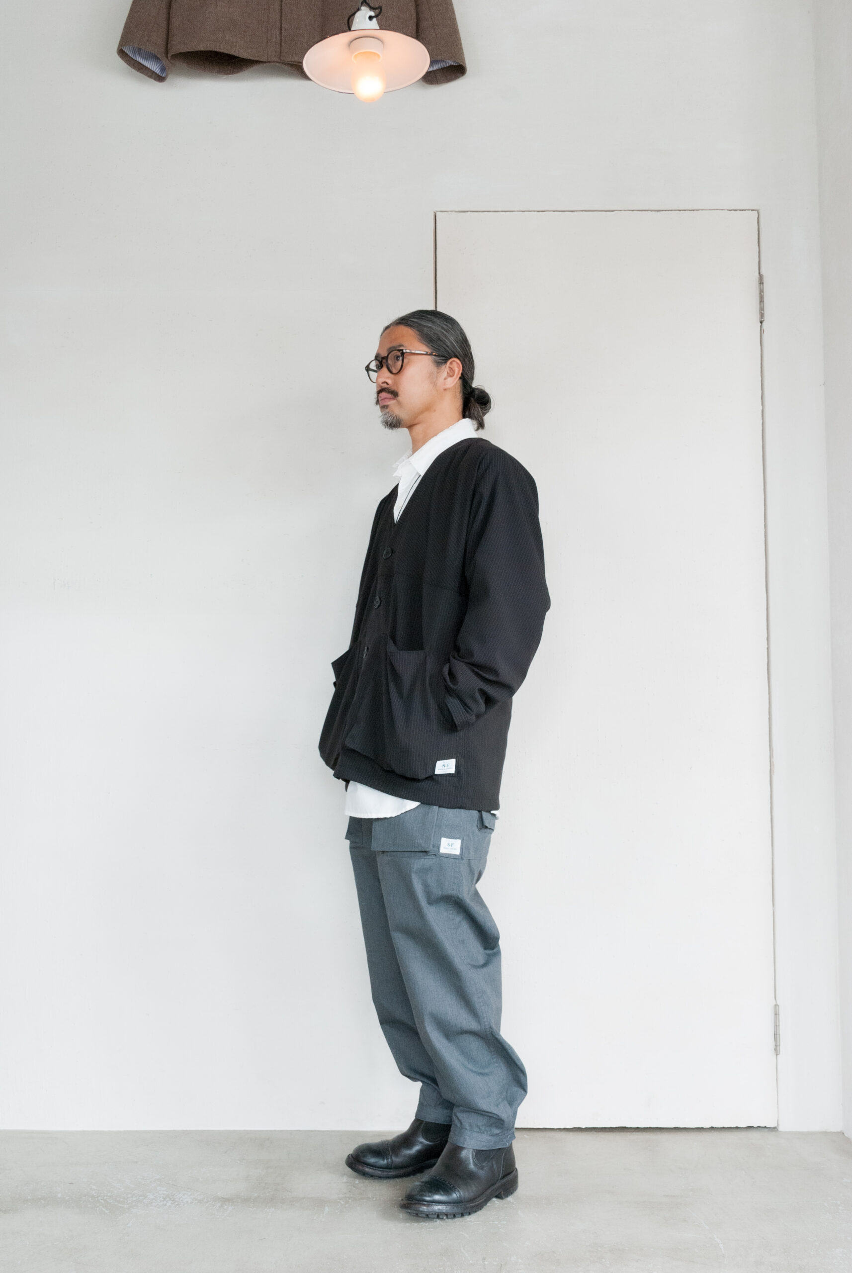 SASSAFRAS Digs Crew Carde Jacket Wool Like Tropical Black Stripe